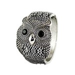 Owl Hinged Cuff Bracelet - Black and White